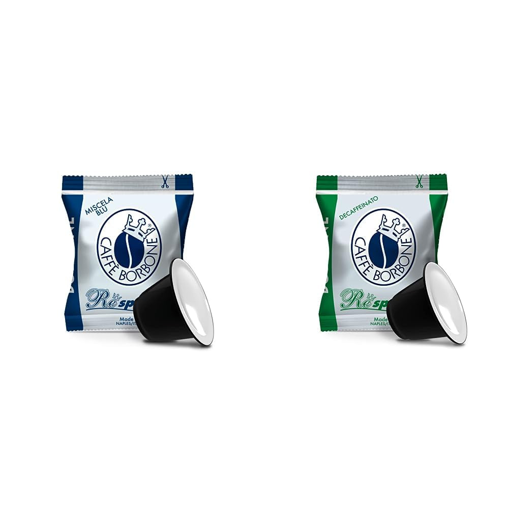Caffè Borbone Kaffee Kapseln Respresso, Blaue Mischung, 100 stück & Kaffee Kapseln Respresso, Entkoffeinierte Dek Mischung - 100 stück - Kompatibel mit Häuslichen Kaffeemaschinen Nespresso®*