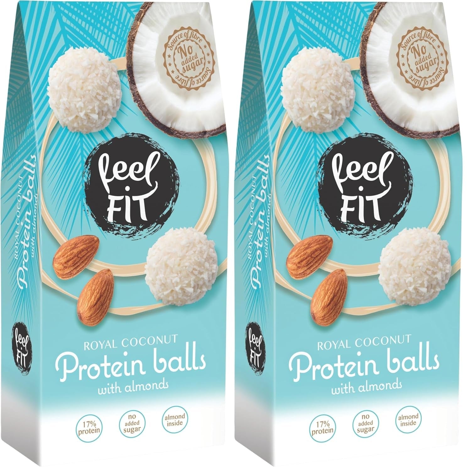 Praline de cocos fără zahăr cu migdale, feel FIT, fără zahăr adăugat, 17% proteine, 63 g
