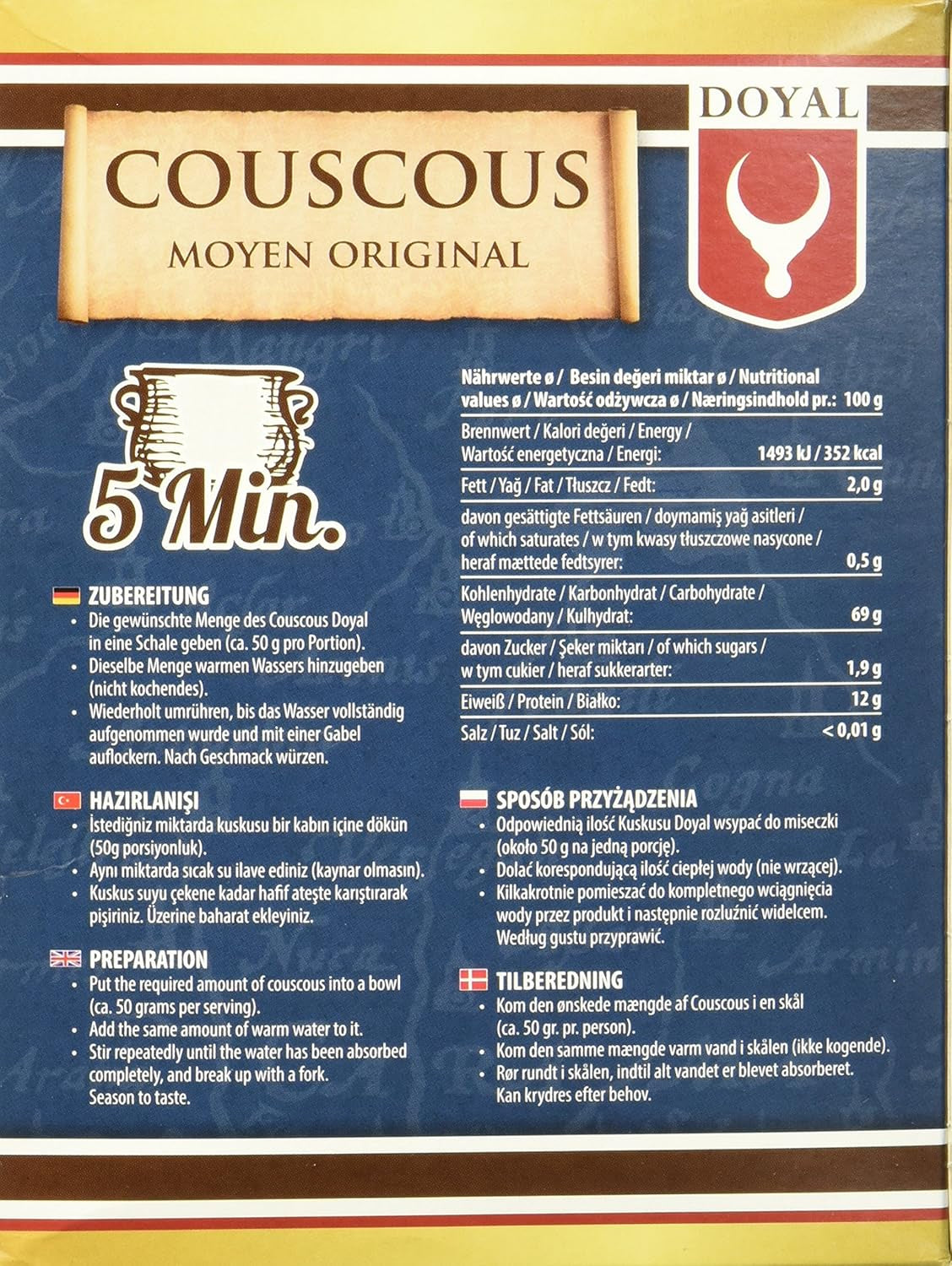 Cuscus – Cuscus ușor și pufos, cu o aromă ușor de nucă – O specialitate tipică nord-africană – 1 x 500 g