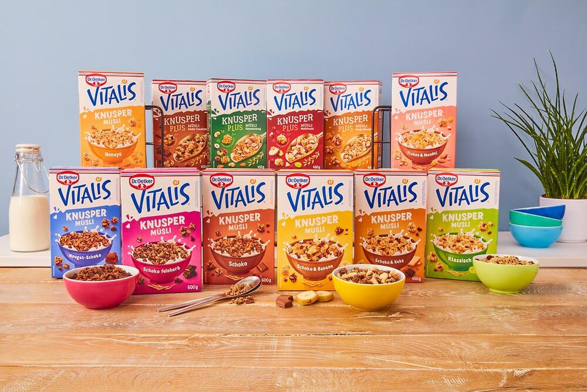 Dr. Oetker Vitalis Crunchy Flakes: Musli crocant cu fulgi de porumb și bucăți de migdale, pachet de 5 (5 x 600g)