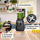 Highspeed-Standmixer Vitapower Serie 6 MMBD665B1, 45.000 U/Min, 6 Programme Inkl Heiße Suppe & Reinigung, 2 L Mixbehälter, Stopfer, Spülmaschinenfeste Teile, Made in Europe, 1800W, Schwarz Bucatarie Naty Shop