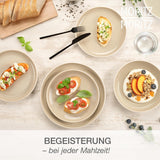 Set de veselă din gresie Moritz & Moritz CAVO pentru 12 persoane, 36 de piese - Serviciu de masă modern în culoarea nisipului - Set combinat ușor de întreținut cu farfurii și boluri - Serviciu de cafea