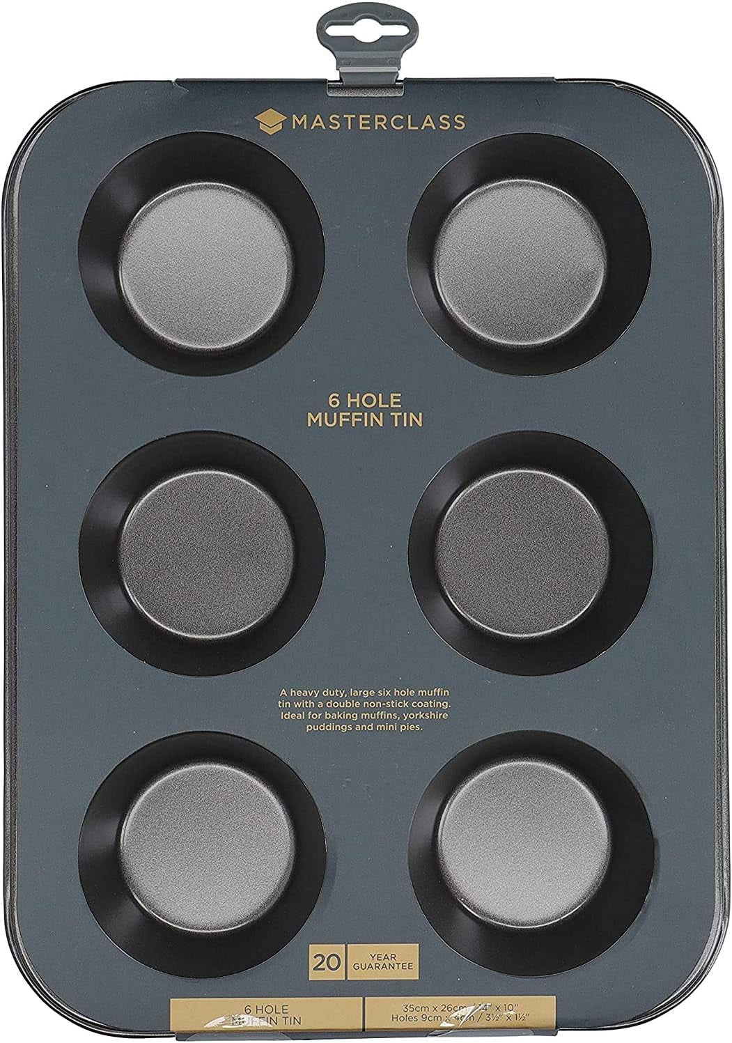 Masterclass Tiefes Muffinblech/Yorkshire Puddingform, 6-Loch-Form Mit PTFE-, PFOA- Und Bpa-Freier Antihaftbeschichtung, Robuster 1 Mm Kohlenstoffstahl, Grau, 35 X 26 Cm Matrite si tavi pentru copt Naty Shop