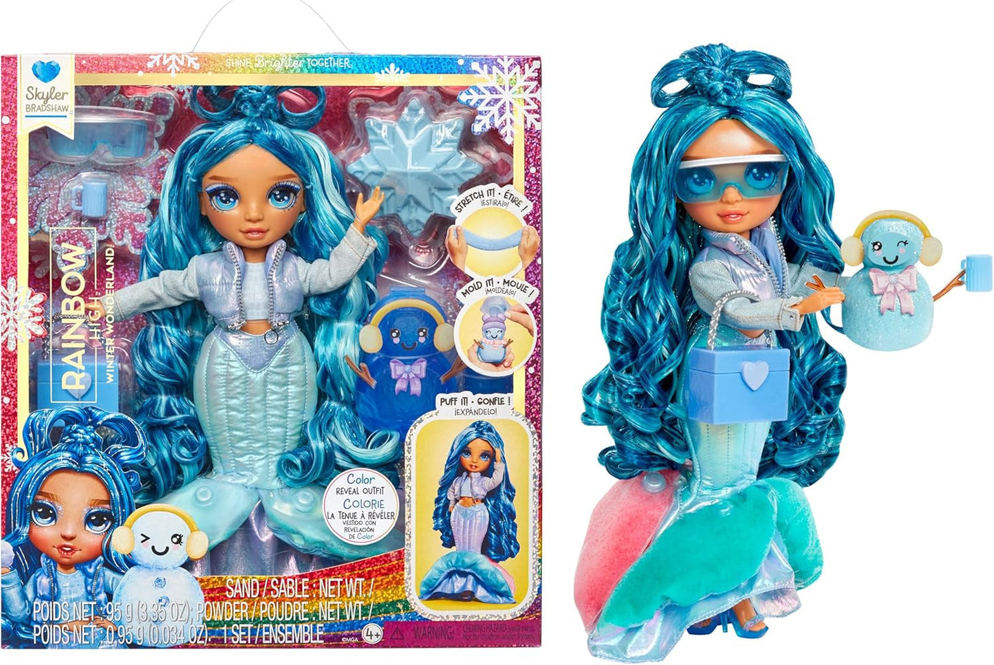 Rainbow High Winter Wonderland - Skyler (albastru) - păpușă de modă de 28 cm, cu zăpadă magică ascunsă care se acumulează cu apă, cu set de om de zăpadă, potrivită pentru copii de la 4-12 ani și colecționari Papusi Naty Shop Skyler (albastru)