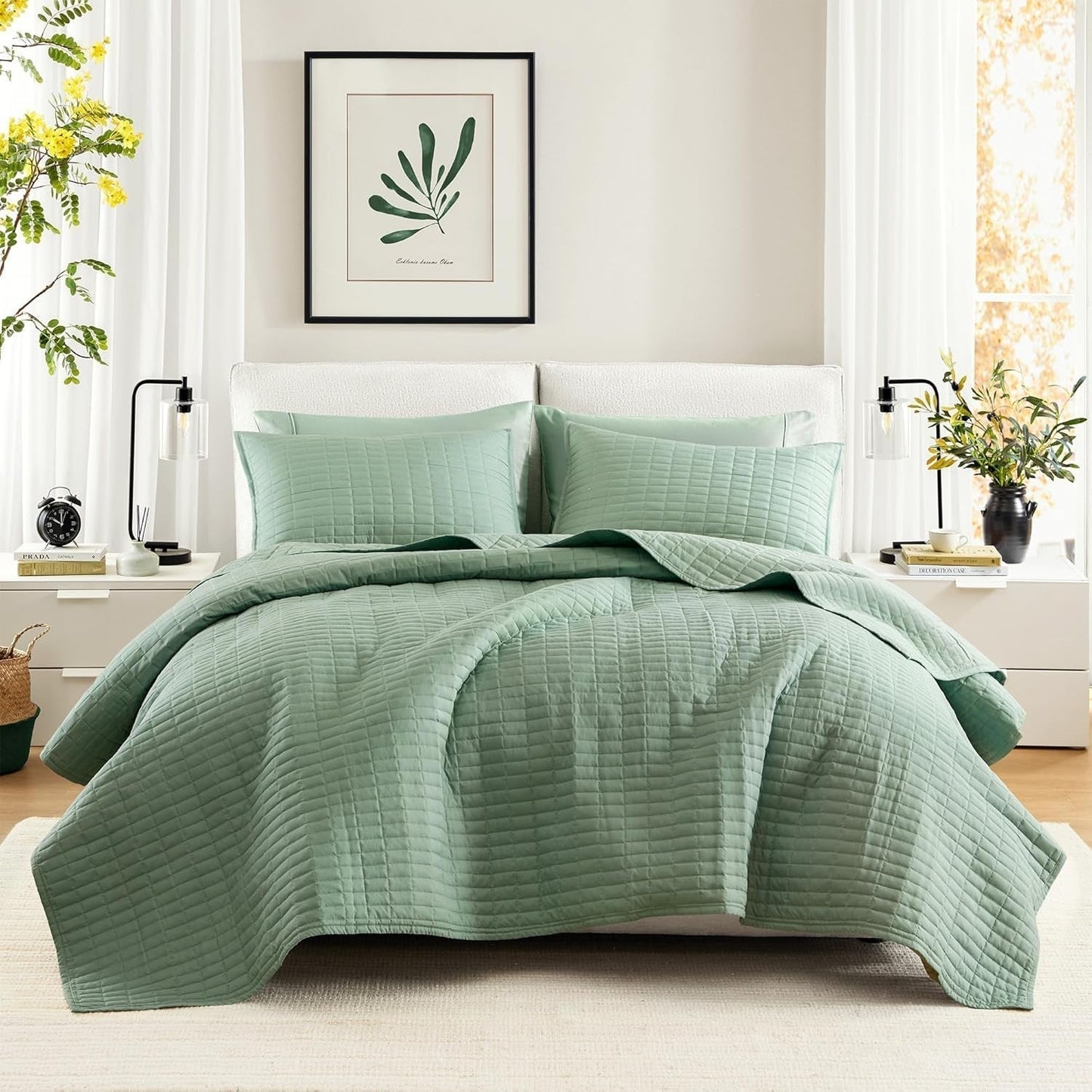 Comfort Spaces Kienna Quilt Set, cusături duble de lux, pătură de vară, ușoară, moale, lenjerie de pat pe tot parcursul anului, față de pernă asortată, albă, pătură pentru paturi King Size (264.2 X 228.6 Cm), Plapumi si pilote Naty Shop Seafoam King/Cal King(104"X90")