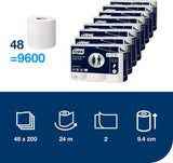 Hârtie igienică Tork Small Roll White T4, Advanced, 2 straturi, 48 × 200 foi, 472161