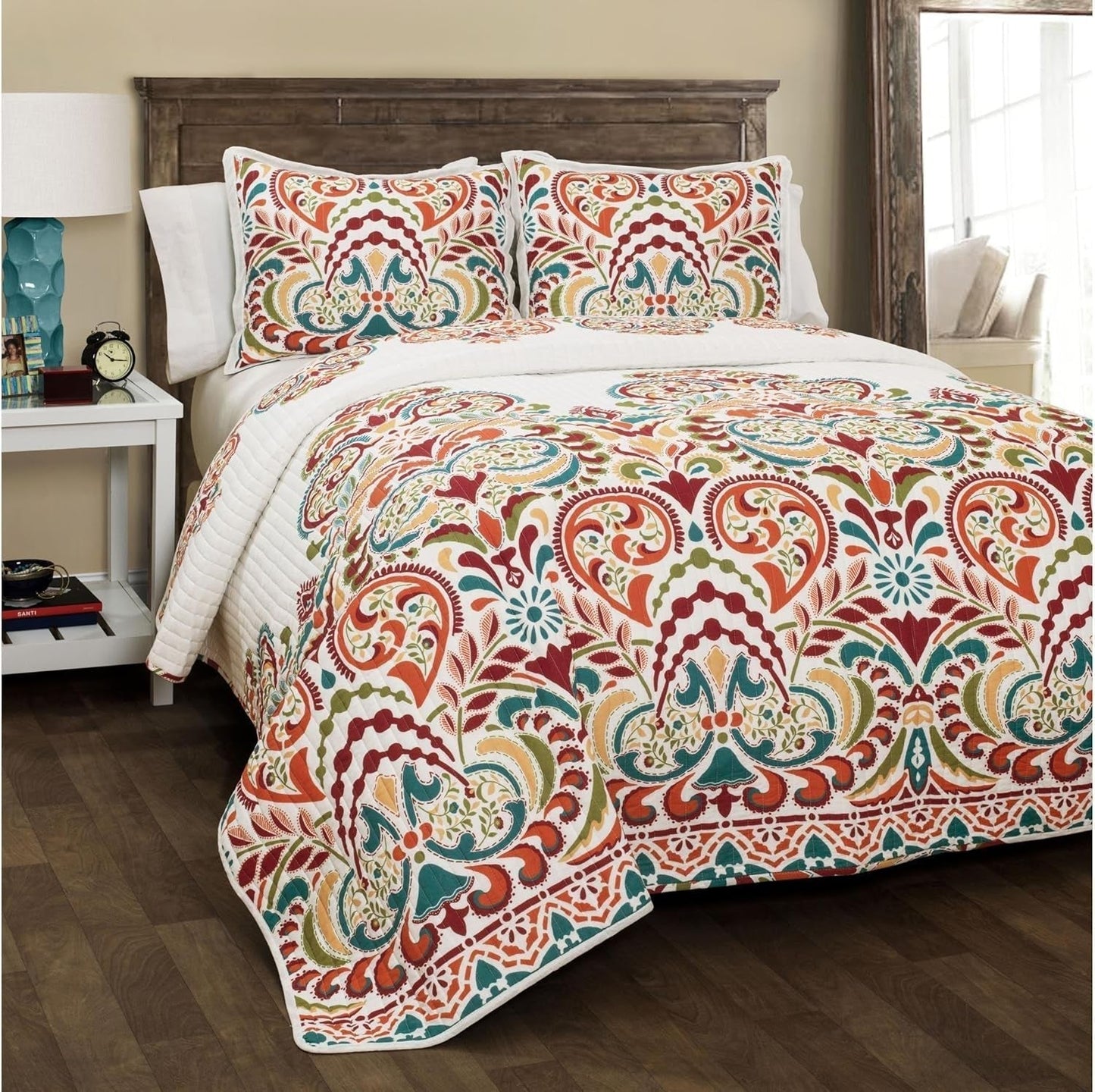 Lush Decor Clara quilt, bumbac, turcoaz și mandarină, Full/Queen Plapumi si pilote Naty Shop Turcoaz și mandarină Full/Queen