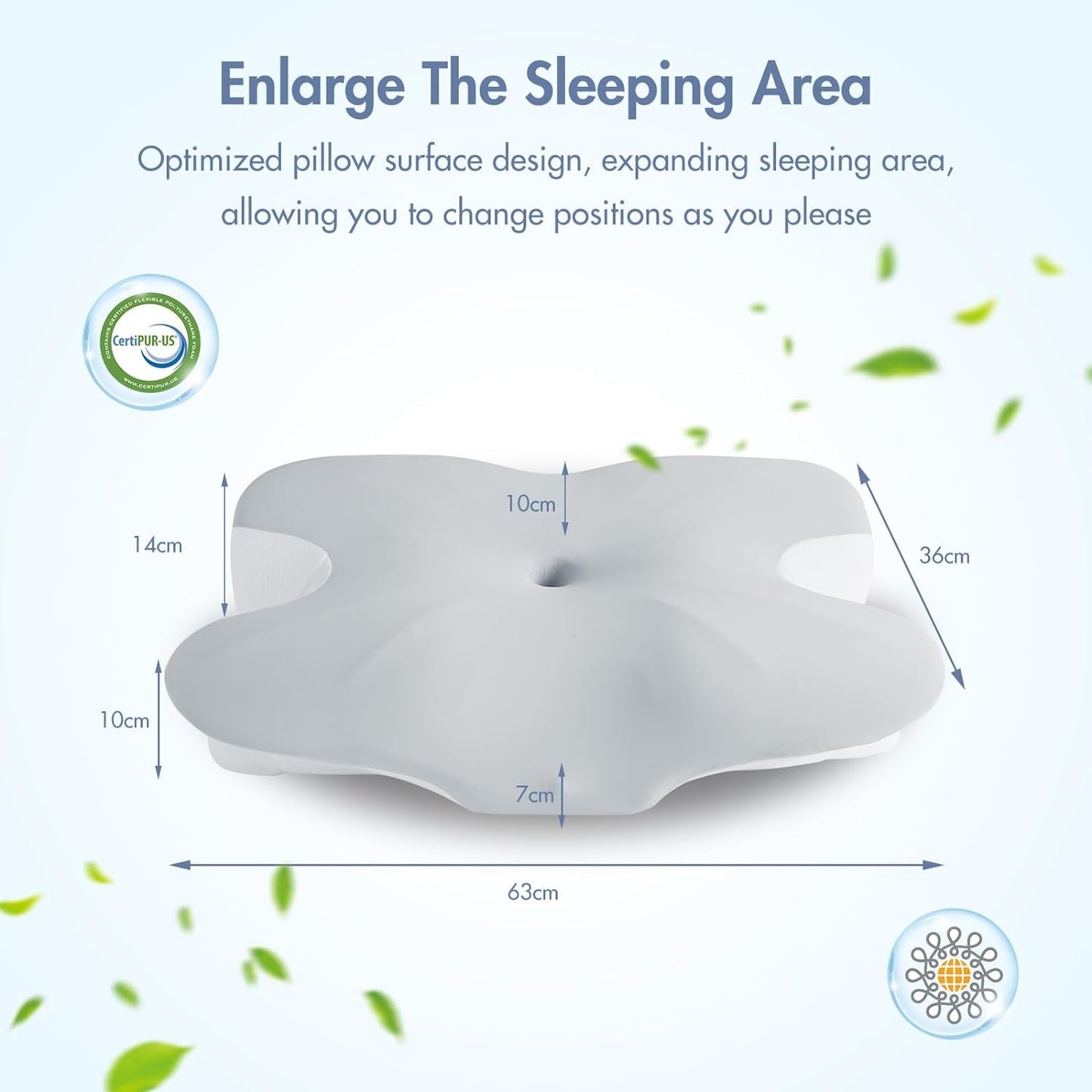 Elegear Pernă din spumă de memorie cu capac de pernă de răcire, pernă pentru dureri de gât Pernă pentru dormit lateral Pernă ergonomică Pernă ortopedică pentru dormit lateral, spate, abdominal 63X 10/14 X36Cm Perne ortopedice cervicale Naty Shop