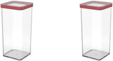 Rotho Loft set de 5 borcane de depozitare cu capac, diferite dimensiuni, plastic alimentar (PP) fără BPA, transparent/roșu, (21,4 x 21,4 x 23,5 cm) Cutii depozitare alimente Naty Shop 1.5L (pachet de 2)