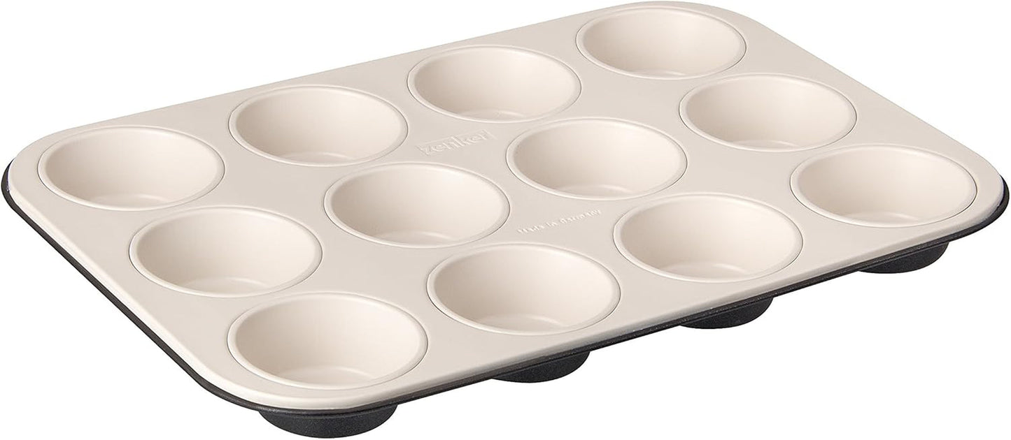 Zenker 12 briose, diametru Ø 7 cm CREME NOIR, Tava de copt pentru briose cu invelis antiadeziv armat cu ceramica Matrite si tavi pentru copt Naty Shop