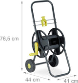 Cărucior furtun Relaxdays 45m, rolă mobilă pentru furtun de grădină și balcon, cu ghidaj pentru furtun, 76,5x44x41 cm, gri-galben