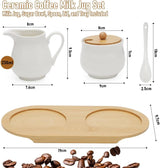 Milch und Zucker Set mit Deckel und Löffel, 5-teilig Keramik Milchkännchen und Zuckerdose mit Holz Tablet,Milch- & Zuckerbehälter für Küche Kaffee Mikrowellen- und Spülmaschinenfest (Weiß)