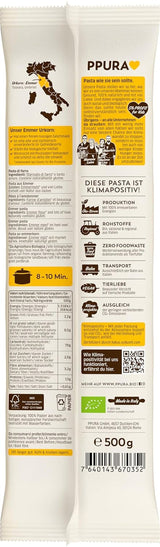 PPURA Paste Spaghete Organice cu Emmer 500g, spaghete 100% naturale din emmer, fabricate în Italia - paste italiene fără aditivi, coloranți sau conservanți