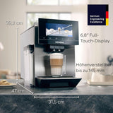 Espressor automat Siemens EQ900 TQ903D03, control prin aplicație, afișaj tactil intuitiv, mod barista, AromaBoost, reducere a zgomotului, râșniță premium, curățare automată cu abur, 1500 W, oțel inoxidabil