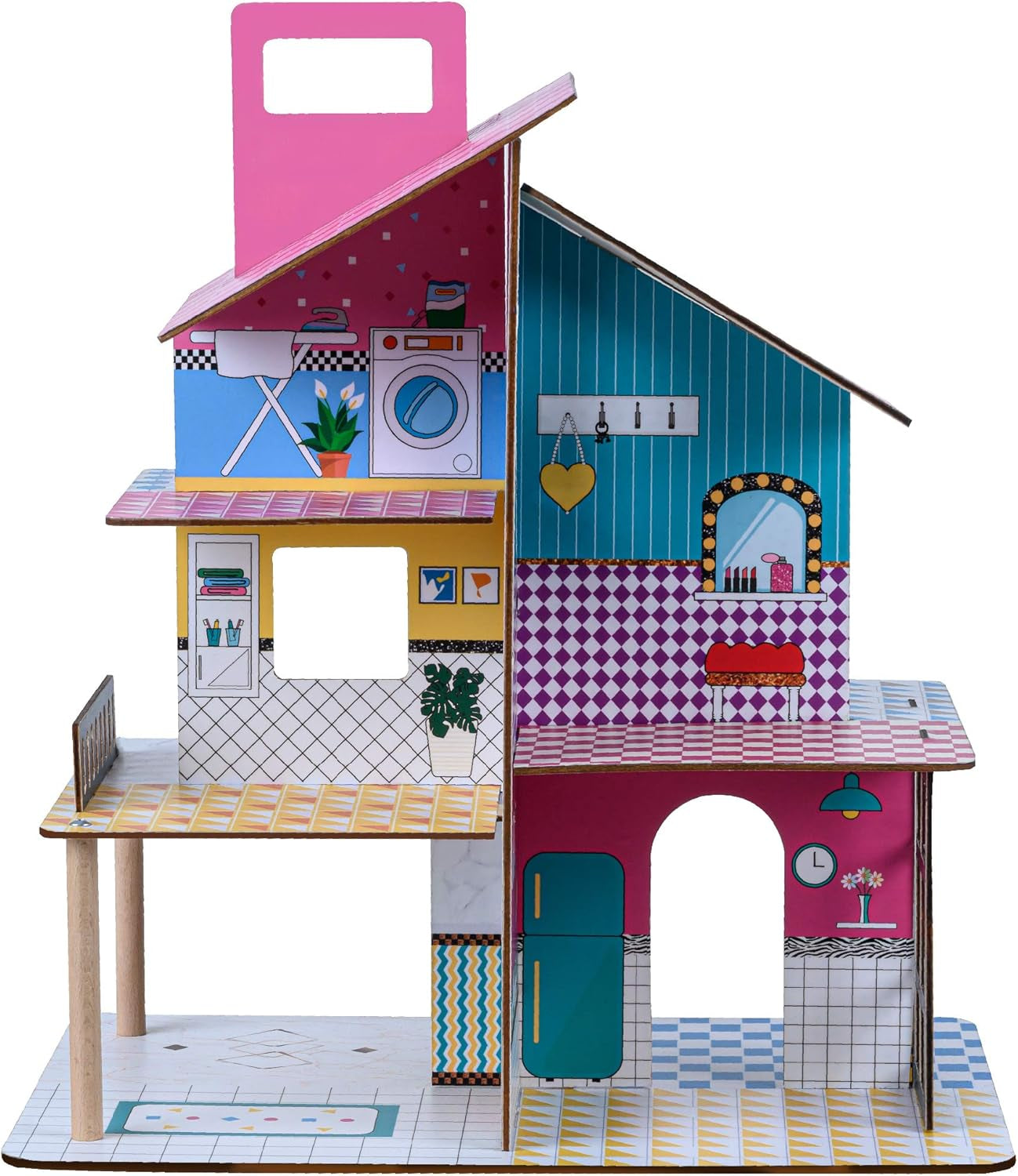 Casă de păpuși din lemn pentru copii Olivia's Little World 360, păpuși de 8,9 cm și 12 accesorii, multicoloră, TD-13260C