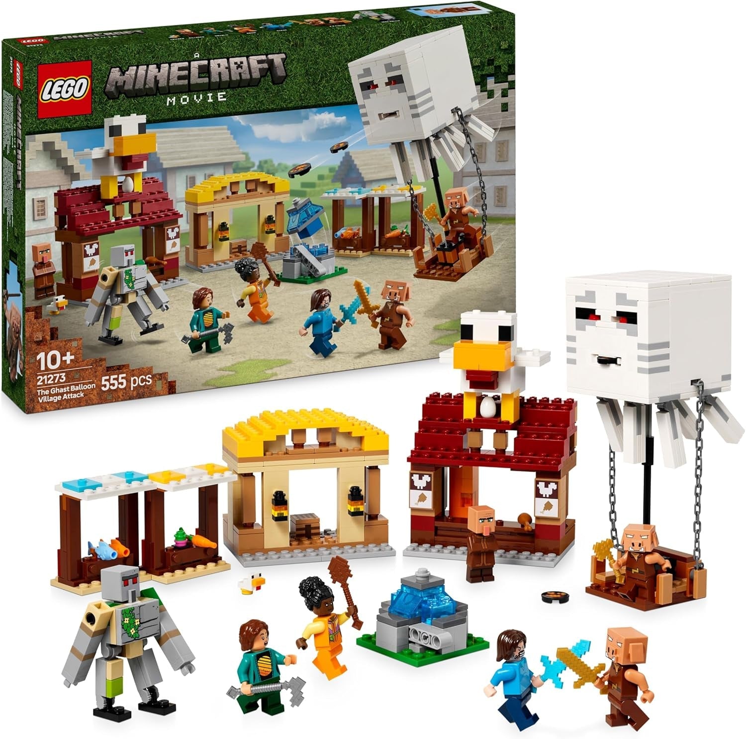 LEGO Minecraft Atacul balonului Ghast - Jucărie gamer pentru copii - Set de construcție pentru jocuri video cu casă, pui și golem - Marfă de film pentru băieți cu vârsta peste 10 ani - 21273 Seturi de constructie Besuche den LEGO-Store Titlu implicit