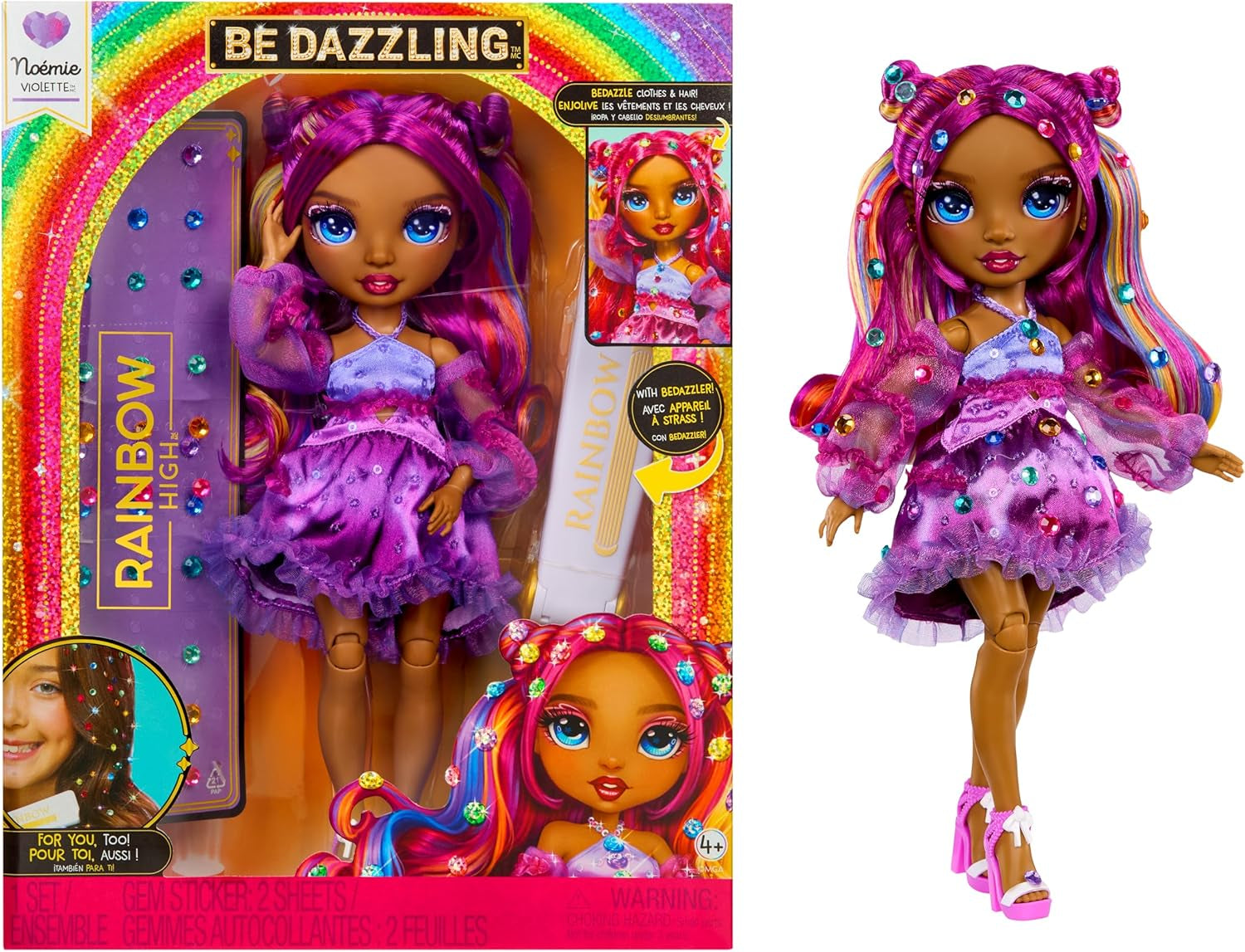 Rainbow High Be Dazzling – Noemie Violette – Păpușă la modă liliac 28 cm cu unealtă de decorat, pietre prețioase strălucitoare și accesorii de styling