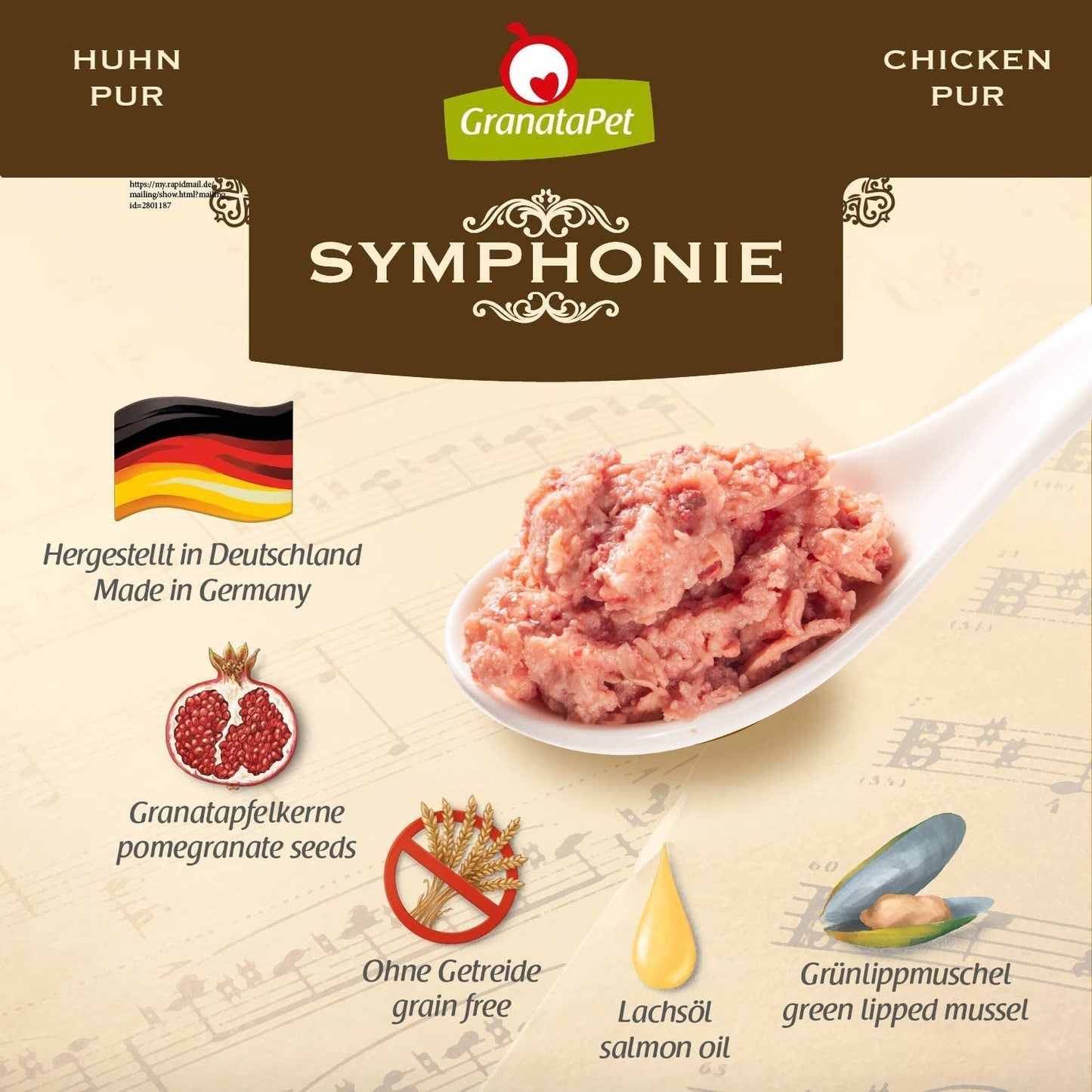 GranataPet Symphony No. 5 Pui Pur, hrană pentru pisici fără cereale și zahăr, file în jeleu natural, hrană umedă delicată pentru pisici, 6 x 200g