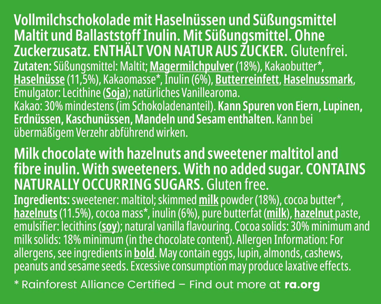 frankonia CIOCOLATĂ FĂRĂ ZAHĂR ADĂUGAT Ciocolată cu alune, fără gluten, 85 g