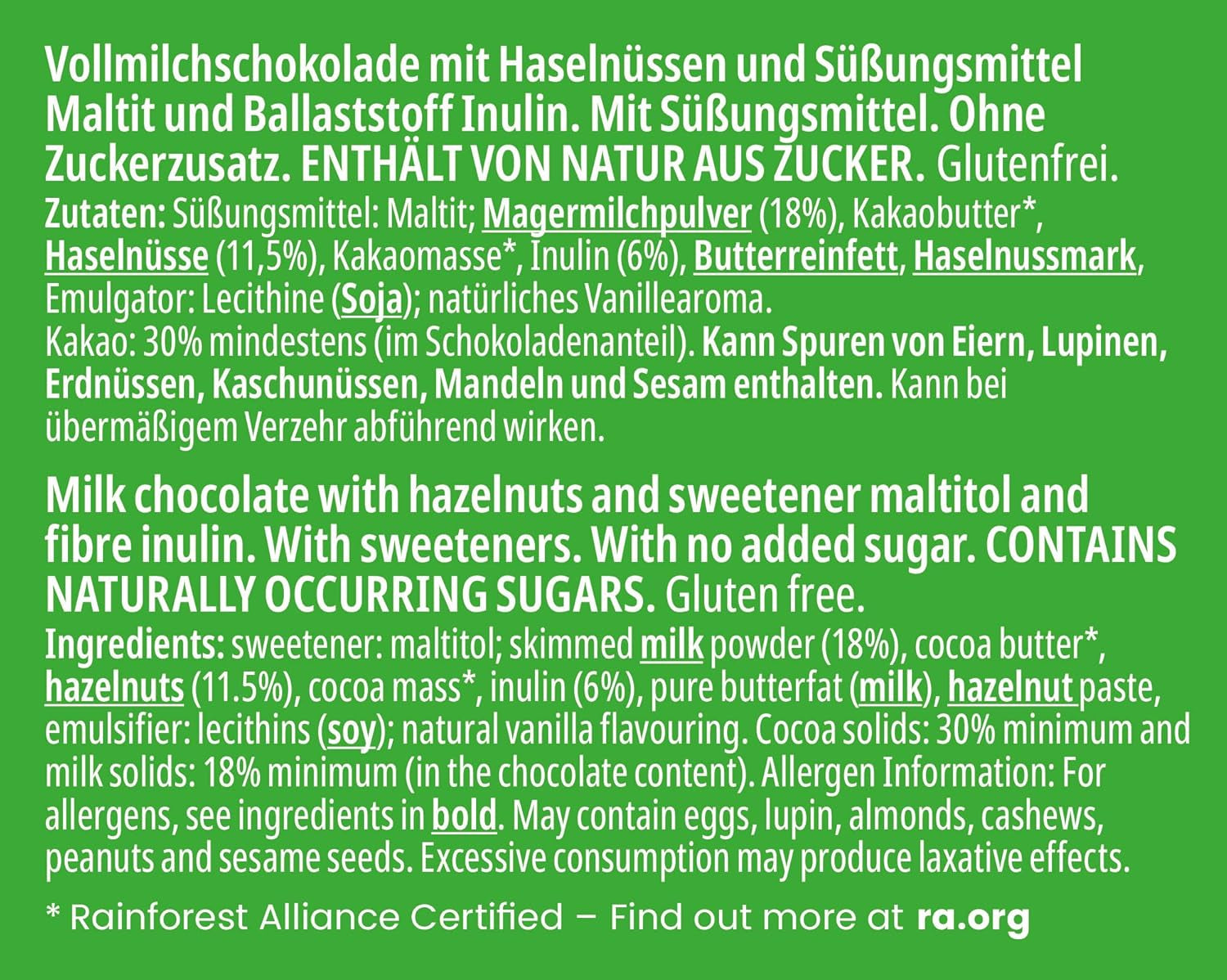 frankonia CIOCOLATĂ FĂRĂ ZAHĂR ADĂUGAT Ciocolată cu alune, fără gluten, 85 g