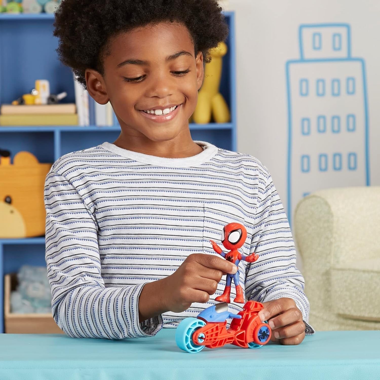 SPIDEY and HIS AMAZING FRIENDS Marvel Spidey figura cu motocicleta, jucărie pentru băieți și fete cu vârsta de 3 ani și peste Action figures Naty Shop