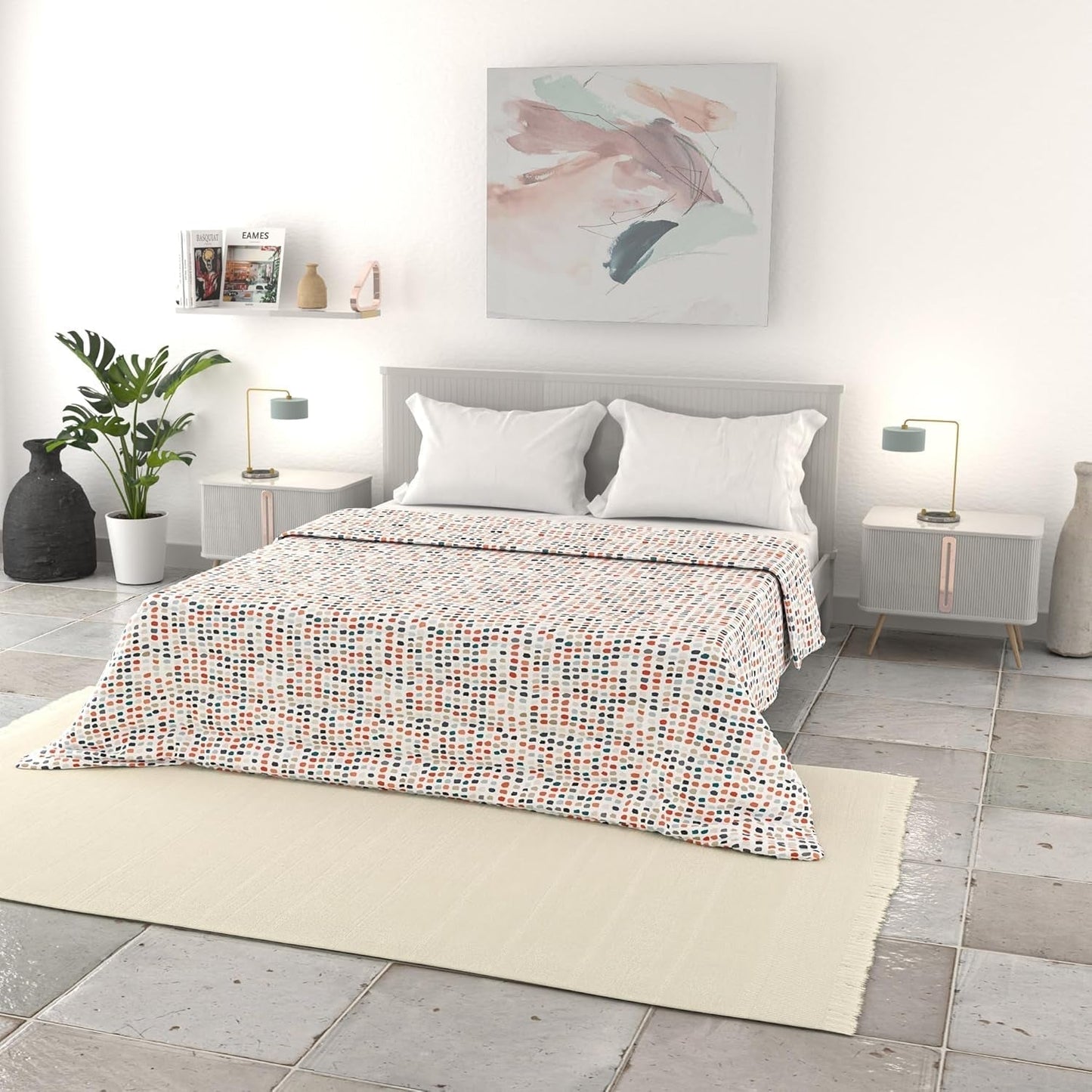Lenjerie de pat italiană cuvertură de vară de bază, microfibră imprimată, 250X240Cm, cerc Plapumi si pilote Naty Shop Schiță 250X240Cm