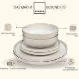 SÄNGER | Set de veselă Corfu cu 24 de piese, serviciu de cină pentru 8 persoane, ceramică lucrată manual, set de farfurii care include farfurii de cină, farfurii de desert și farfurii de sumă, veselă de culoare crem cu textură nisipoasă
