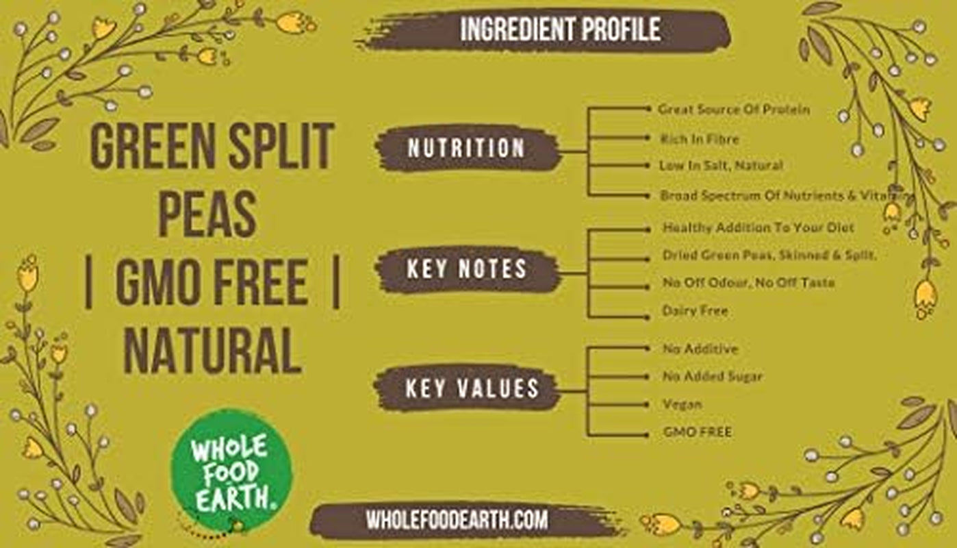 Mazăre verde despicată organică Wholefood Earth – 1 kg