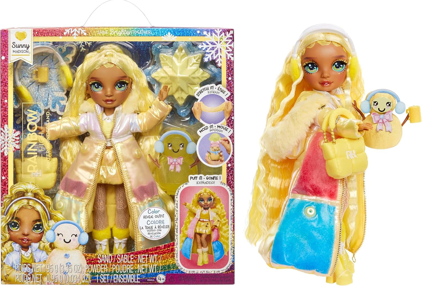 Rainbow High Winter Wonderland - Skyler (albastru) - păpușă de modă de 28 cm, cu zăpadă magică ascunsă care se acumulează cu apă, cu set de om de zăpadă, potrivită pentru copii de la 4-12 ani și colecționari Papusi Naty Shop Sunny (galben)