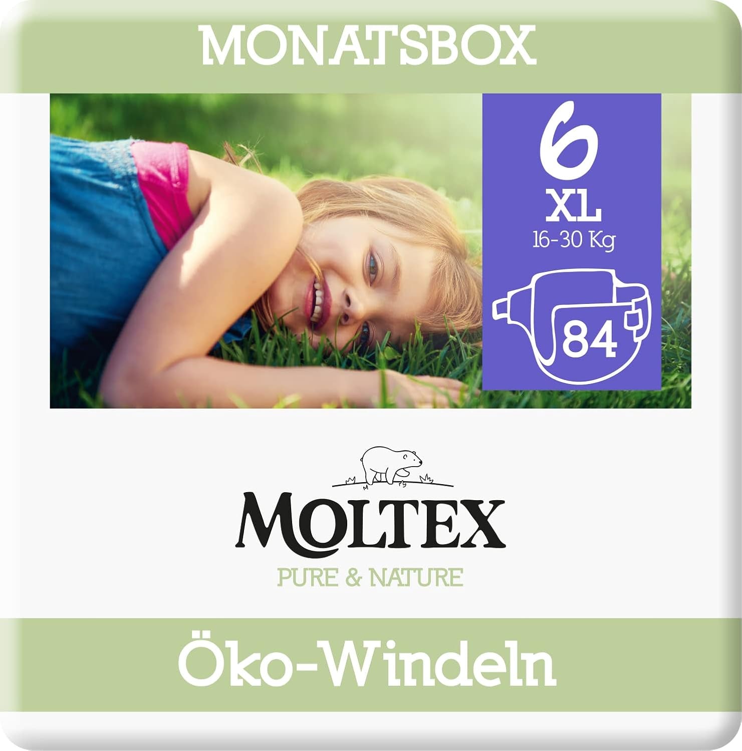 Scutece organice Pure & Nature, mărimea 6 XL (17-28 kg), cutie lunară, 84 de scutece organice