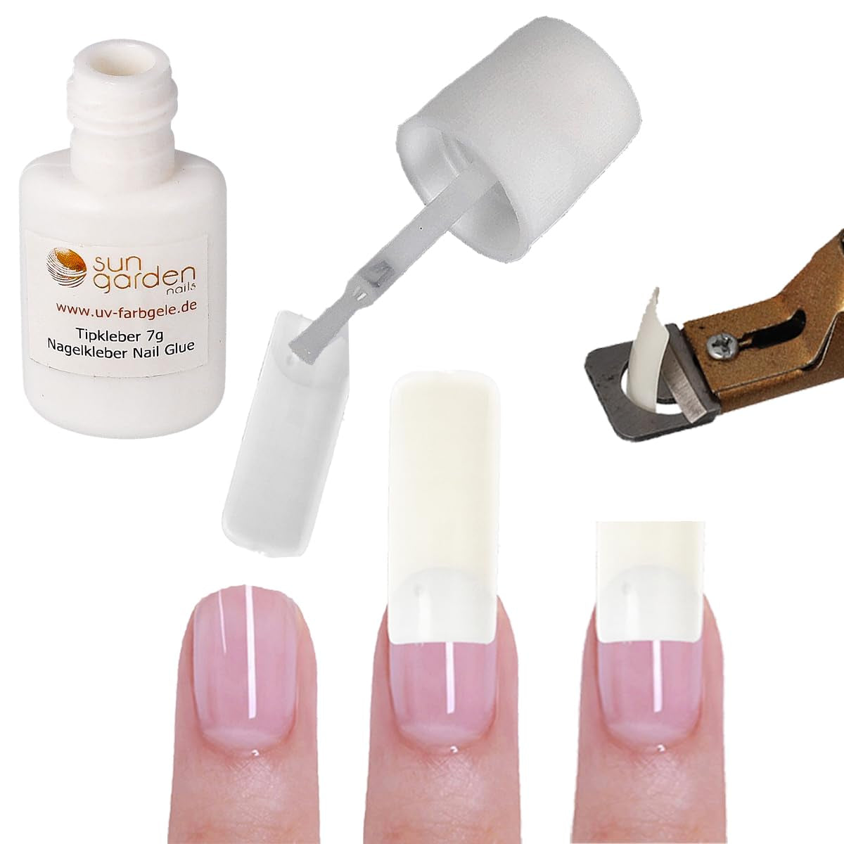 Gel transparent Sun Garden Nails monofazic 30ml + cutie cu 100 vârfuri + lipici pentru vârfuri 7ml