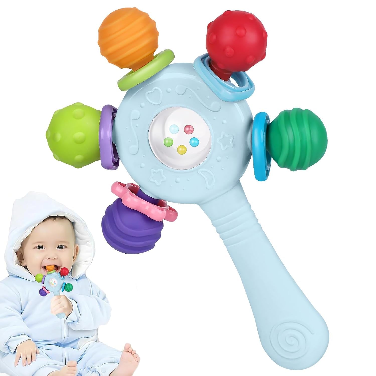 Inele de dentiție pentru bebeluși, de calitate alimentară - fără BPA, design rezistent la sufocare, prindere întărită, potrivite pentru dezvoltarea auzului și a dinților, ideale pentru bebelușii cu vârsta cuprinsă între 0 și 36 de luni (Alb)