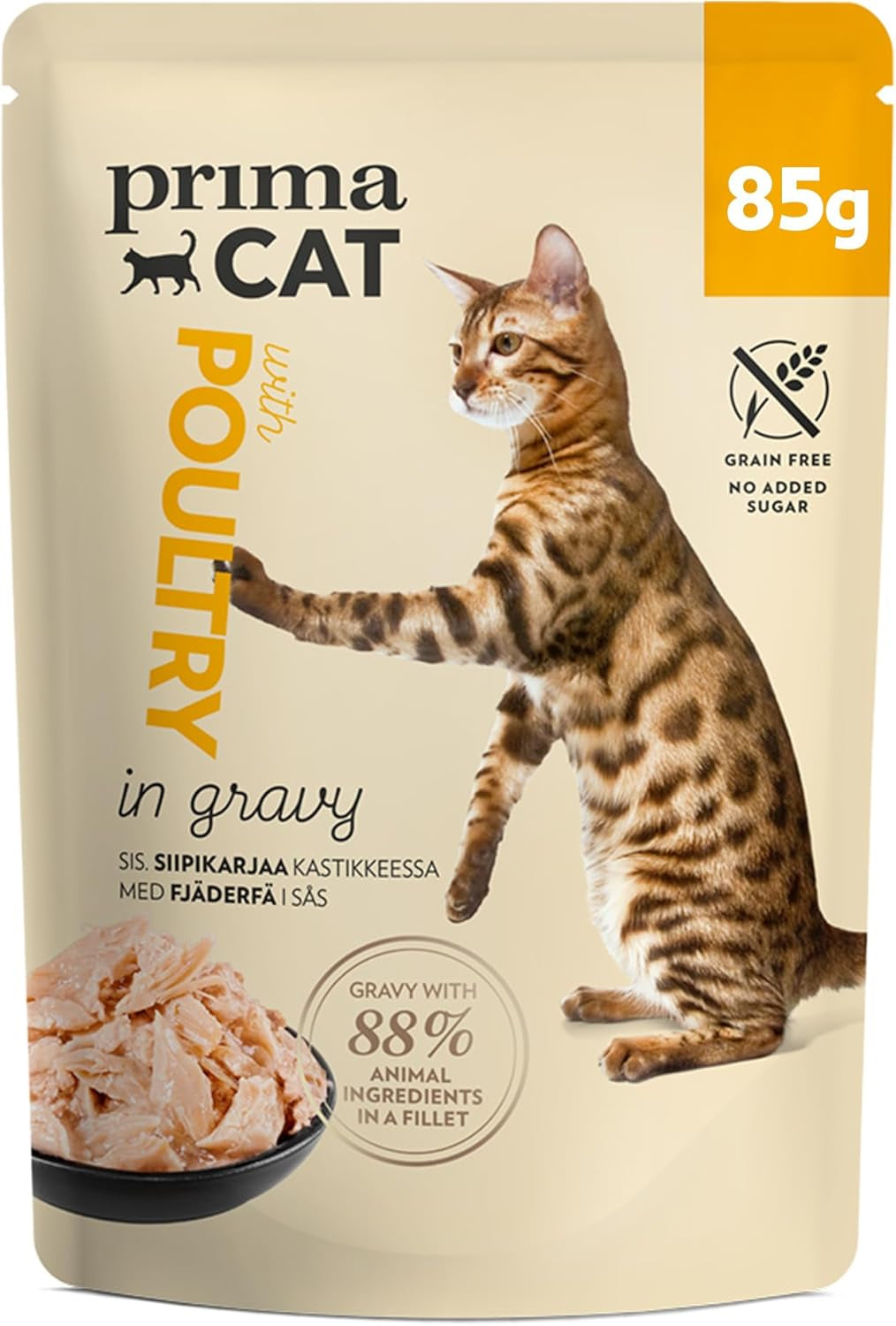 PrimaCat - Hrană umedă clasică pentru pisici, aromă de pasăre în sos, 28 x 85 g