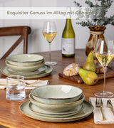 Set de veselă GBhome din gresie pentru 6 persoane, 24 de piese, glazură reactivă, lucrat manual, potrivit pentru cuptorul cu microunde și mașina de spălat vase, set de boluri și farfurii, Desret Sage, GDW007GY-24P-EU