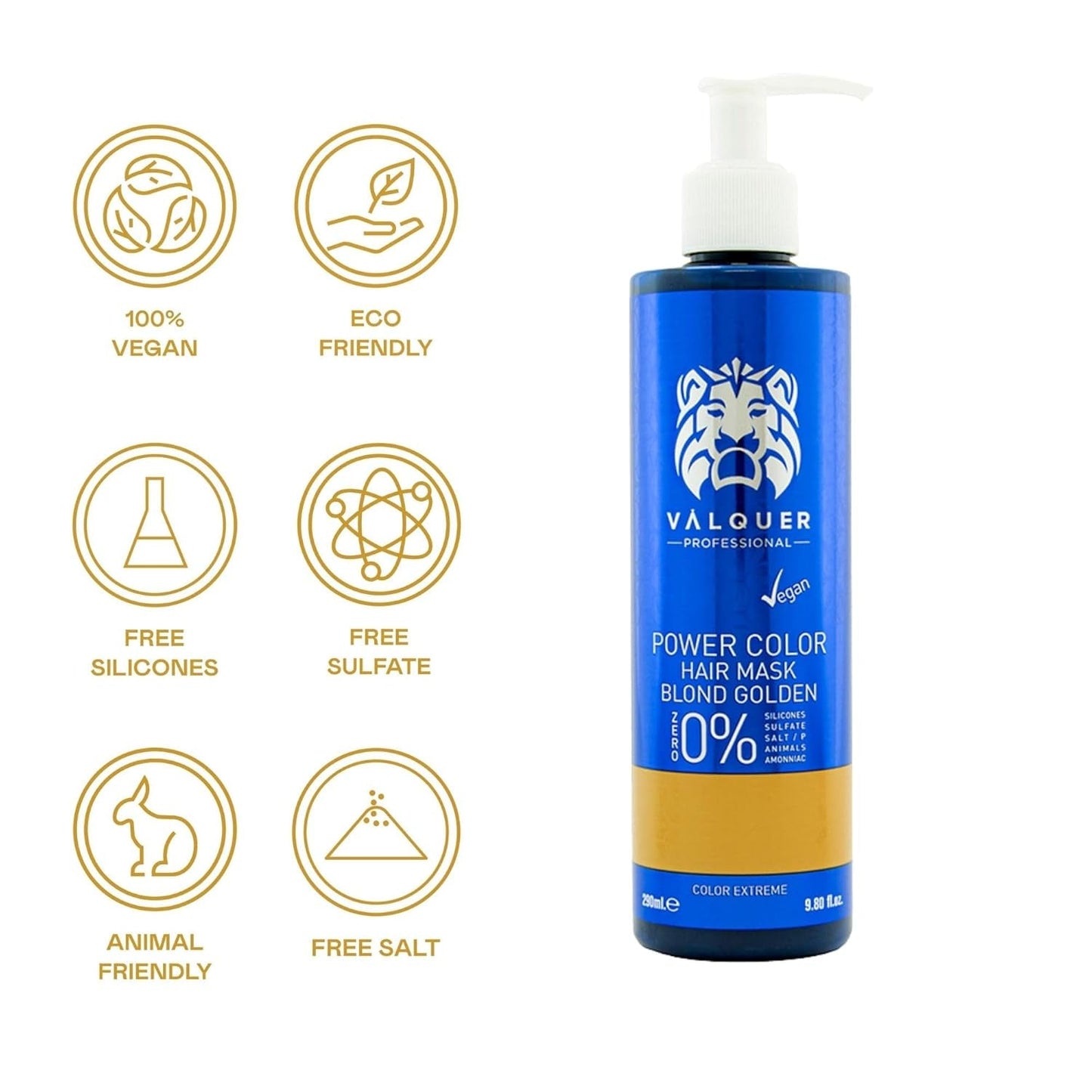 Valquer Professional Mask Power Culoare păr vopsit. Vegan și fără sulfați (păr blond auriu) Intensificator de culoare pentru păr - 275 ml Masca de par Naty Shop