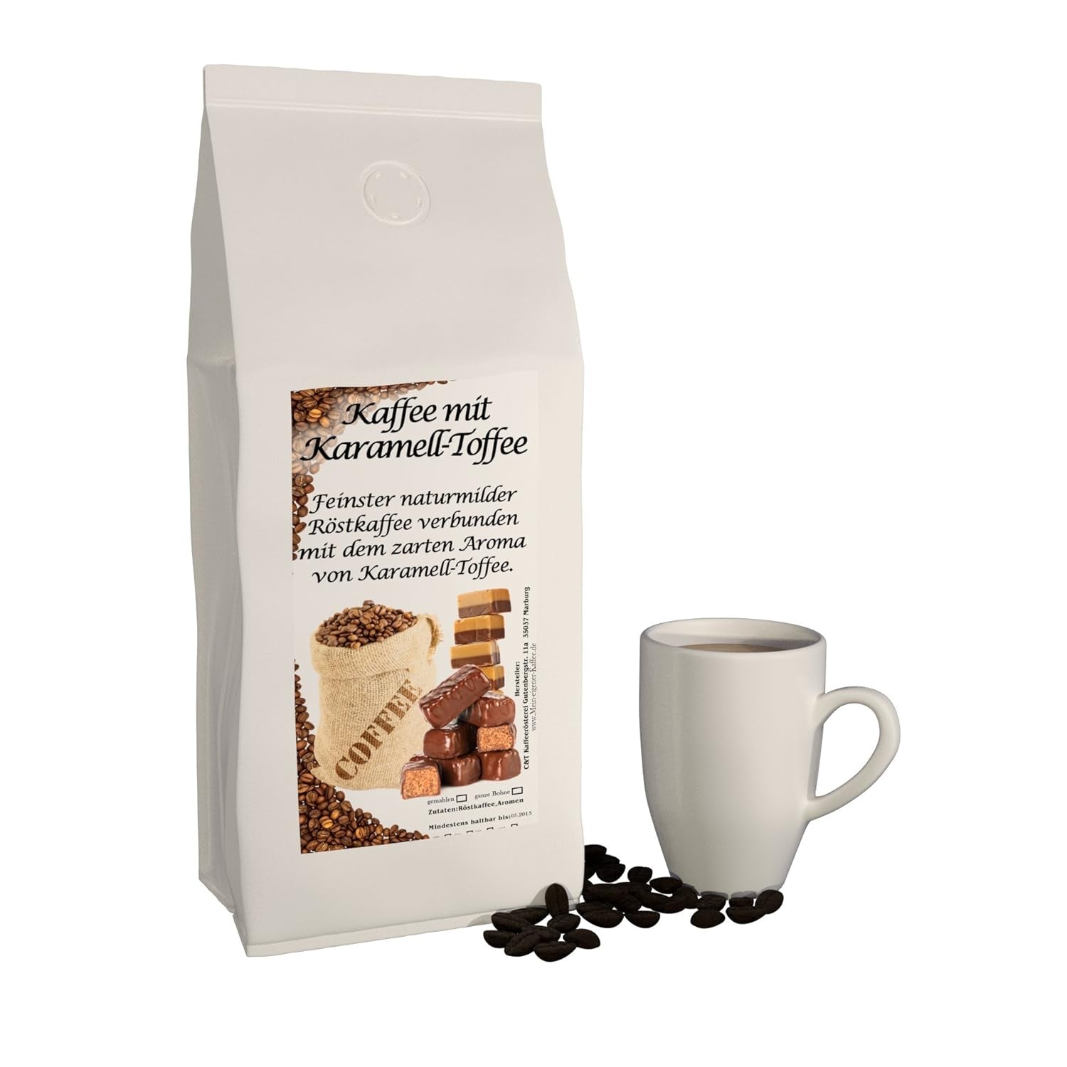 Aromakaffee - Aromatisierter Kaffee - Ganze Bohne - Frisch Von Uns Geröstet (Karamell, 500 Gramm)