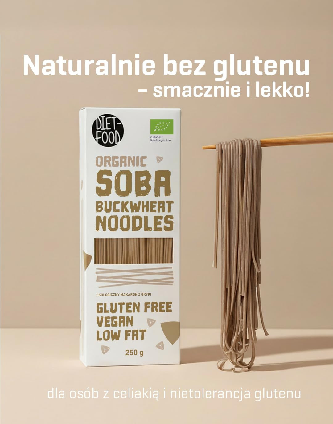 DIET-FOOD Bio Buchweizen Soba Nudeln Lebensmittel Pasta Vegane Glutenfreie Laktosefrei Sojafrei Nudeln für Vegetarier und Veganer 250 Gramm