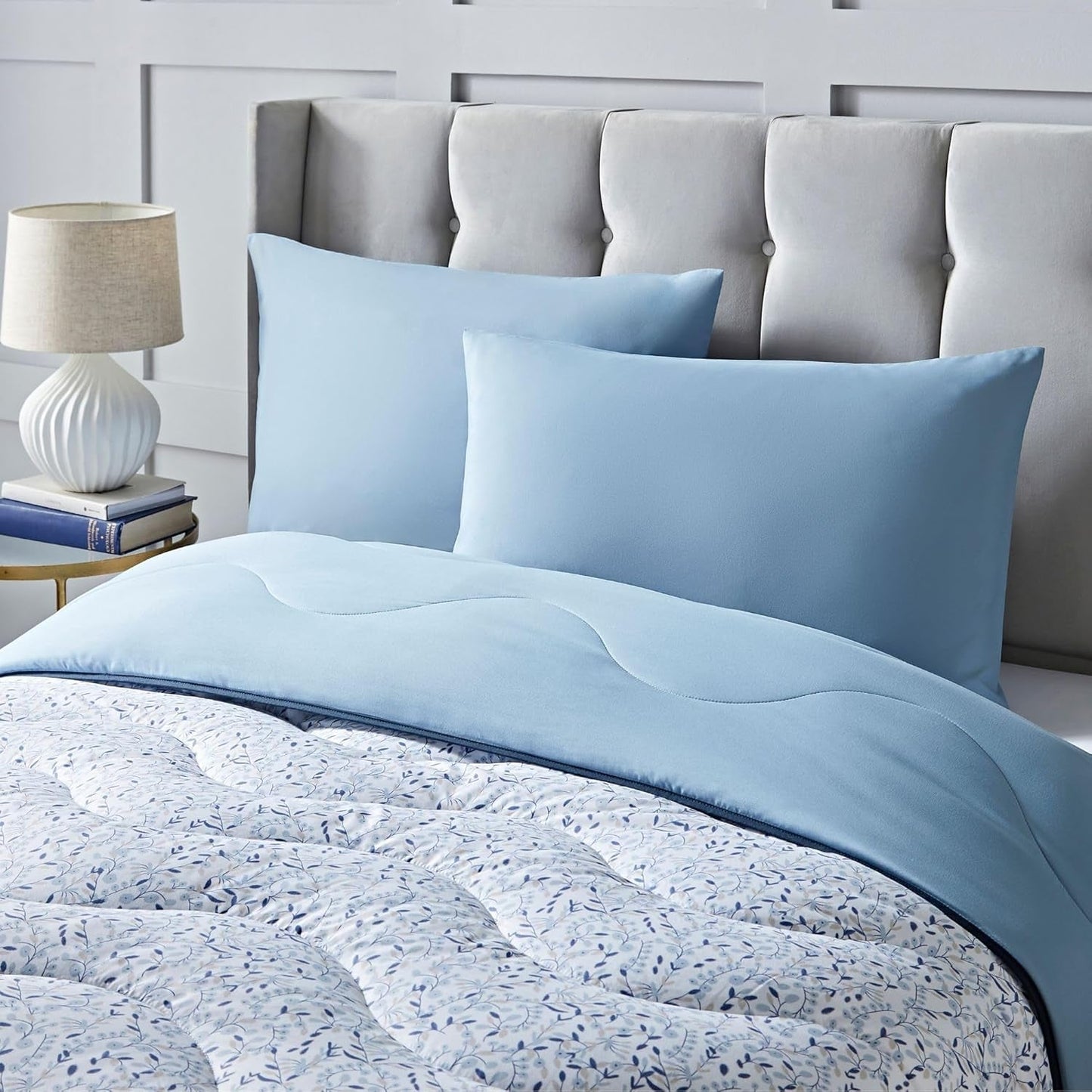 Night Lark Coverless Duvet Super King 6 Tog Spring Summer - Blue Garden Cuvertură super moale, confortabilă și ușoară, lavabilă la mașină și uscare rapidă, set de perne All-In-One, reversibil Plapumi si pilote Naty Shop