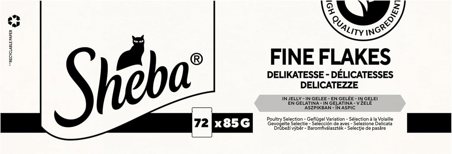 Hrană umedă pentru pisici SHEBA - 72 pliculețe x 85g - Varietate de păsări de curte în jeleu - Hrană umedă pentru pisici - 1 pachet mare