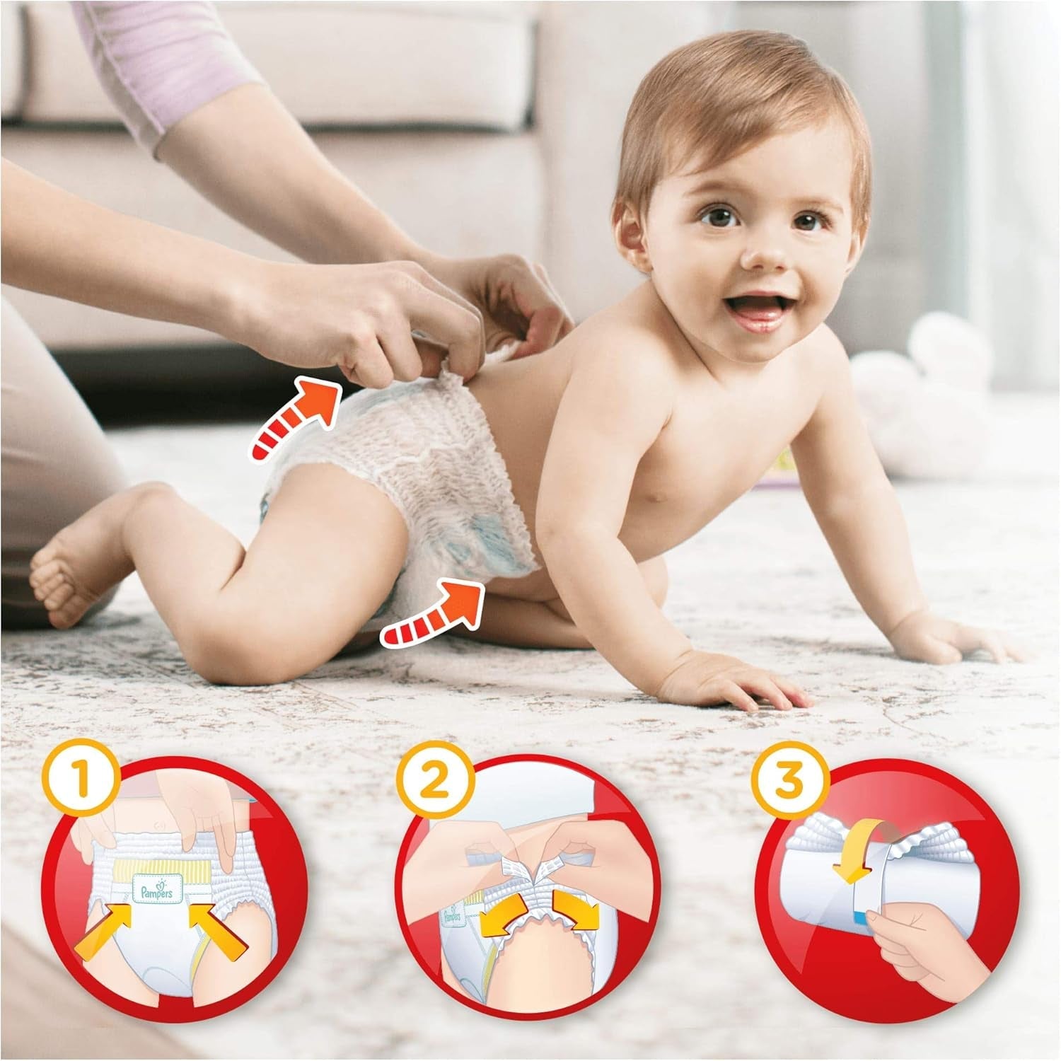 Pampers (Versiunea Veche), Chiloți, Mărimea 4, 9kg-15kg, Pachet de trei (1 x 88 scutece)