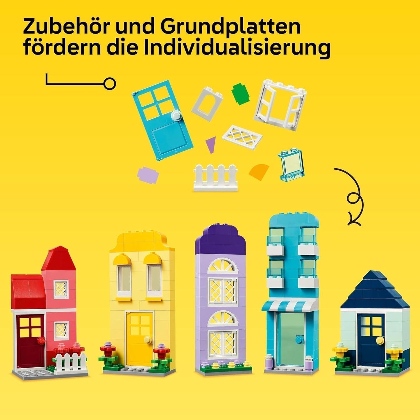 LEGO Classic Creative Houses, set de cărămizi de construcție pentru copii, jucărie de construcție cu 850 de cărămizi, jucărie de construit case cu accesorii, cadou pentru băieți și fete de la 4 ani 11035 Seturi de constructie Besuche den LEGO-Store