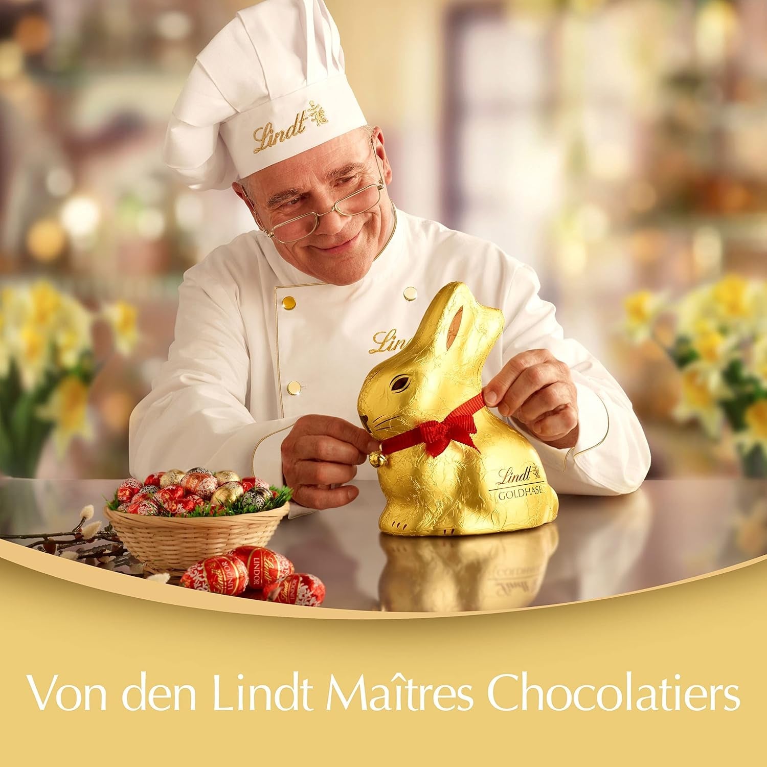 Cuib de Paște Colorat cu Ciocolată Lindt | 310 g | 8 x Mini Iepurași Aurii, 26 x Ouă de Ciocolată cu Lapte Lindor, 15 x Ouă de Ciocolată Albă Lindor, 10 x Ouă de Ciocolată Neagră Lindor | Ciocolată de Paște | Cadou de Ciocolată