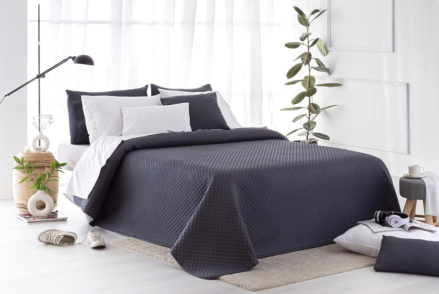 Cuvertură de pat Todocama Fine Boutique cu motiv Piqué, pentru primăvară, vară, toamnă și iarnă, 100% microfibră foarte moale, cuvertură multifuncțională, 140/150/160-250 X 260 cm, gri deschis Paturi si Cuverturi Besuche den Todocama-Store Gri închis 200 X 260 Cm