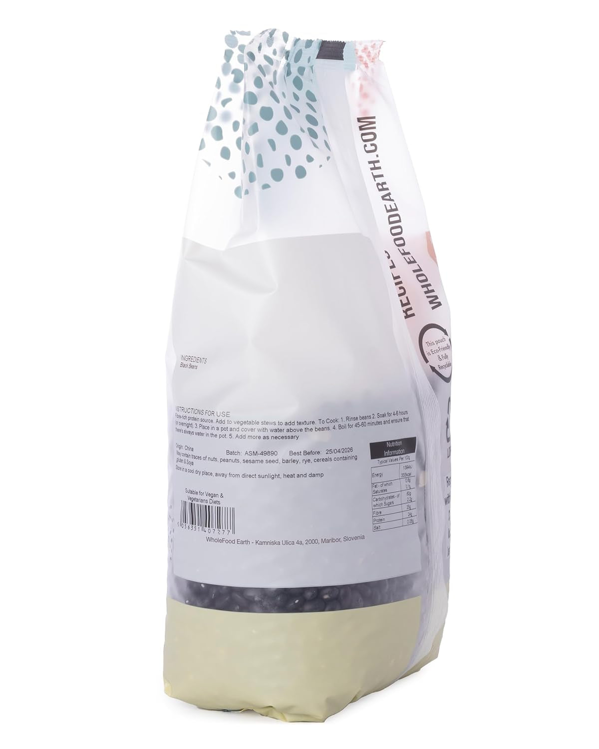 Fasole neagră Wholefood Earth 1 kg fără OMG Natural bogat în fibre bogat în proteine