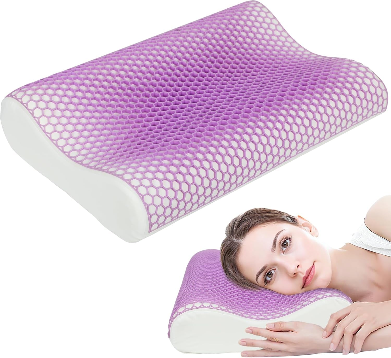 Pernă HOMCOM din spumă cu memorie, pernă pentru susținerea gâtului cu husă detașabilă, 2 înălțimi, ergonomică, pernă pentru gât responsivă 2S pentru diferite poziții de dormit, 60 x 40 cm, alb crem