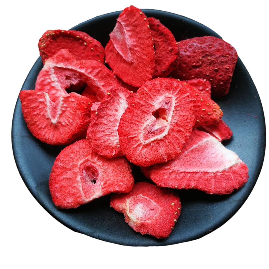 '- 150 g căpșuni liofilizate 100% naturale și pure - Căpșuni uscate în felii - Fructe uscate liofilizate fără adaos de zahăr - Cipsuri de căpșuni neîndulcite Produse deshidratate Naty Shop 150 G Căpșuni