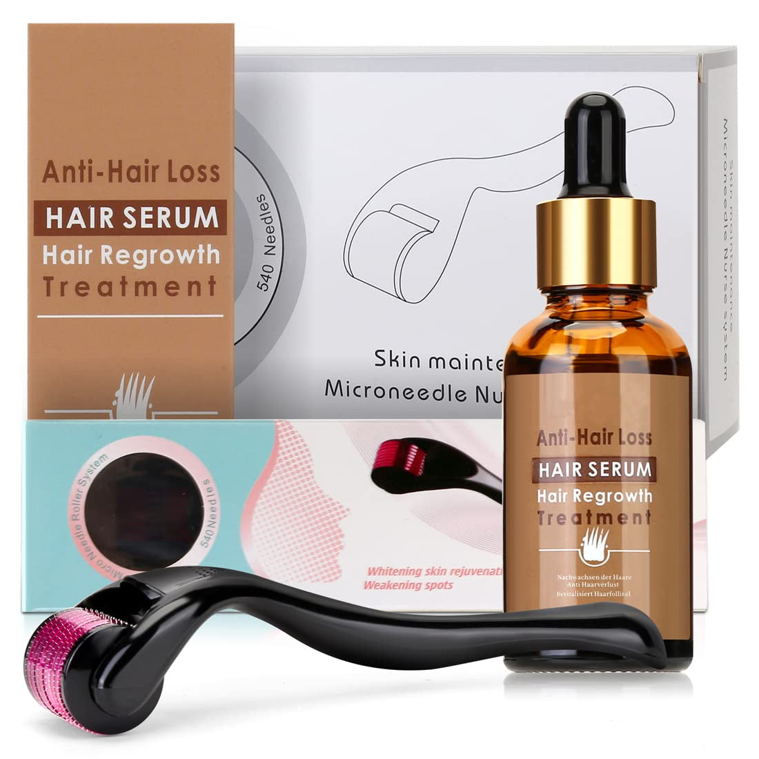 Dermaroller Set 0.5mm Microneedling Skin Roller cu ser de creștere a părului, anti-pierdere a părului, 30ML , Căderea părului și tratamentul părului Ingrijirea parului Naty Shop