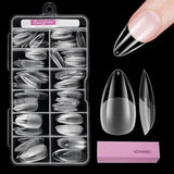 Tipuri de unghii pentru unghii cu gel, set 120 bucăți unghii artificiale scurte, culoare migdale, 11 dimensiuni unghii cu gel, tipuri de unghii cu lipici, bloc de buffer pentru unghii