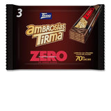 Napolitane cu ciocolată neagră Tirma 70% cacao | Fără zahăr adăugat | Potrivite pentru dietele keto | Conținut scăzut de carbohidrați | Pentru diabetici | Pachet multiplu de napolitane cu ciocolată | 3 bucăți | 64,5 g