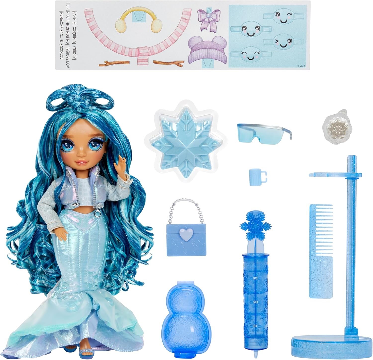 Rainbow High Winter Wonderland - Skyler (albastru) - păpușă de modă de 28 cm, cu zăpadă magică ascunsă care se acumulează cu apă, cu set de om de zăpadă, potrivită pentru copii de la 4-12 ani și colecționari Papusi Naty Shop